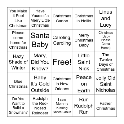 Holiday SINGO Bingo Card