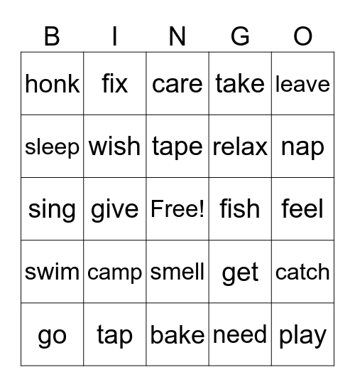 Base Word + ing Bingo Card