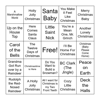 Holiday SINGO Bingo Card