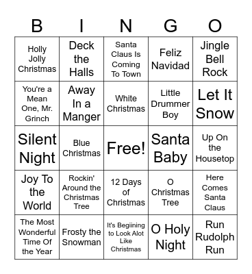 Christmas Songs Bingo Card