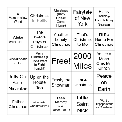 Holiday SINGO Bingo Card