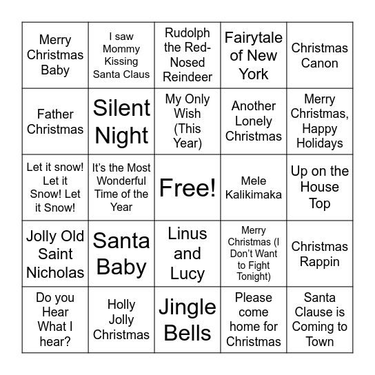 Holiday SINGO Bingo Card