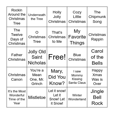 Holiday SINGO Bingo Card