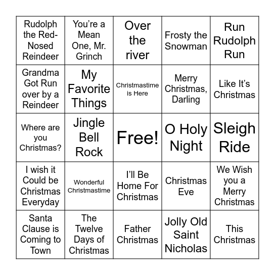 Holiday SINGO Bingo Card