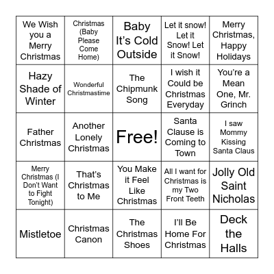 Holiday SINGO Bingo Card