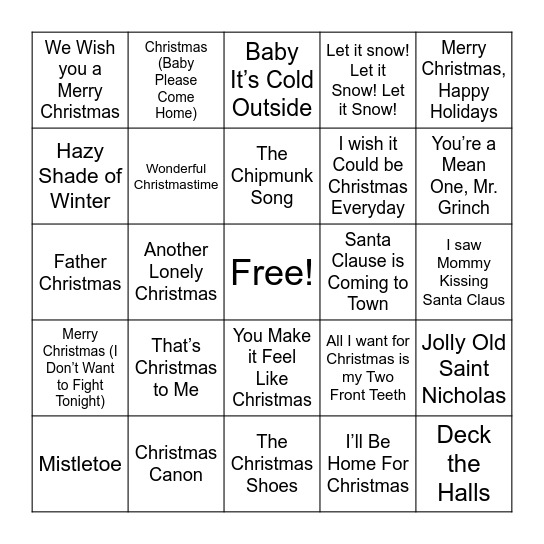 Holiday SINGO Bingo Card