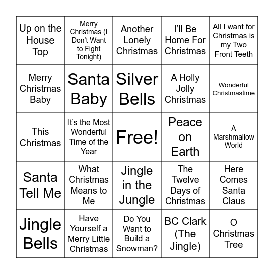 Holiday SINGO Bingo Card