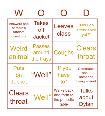 Mr Wood Bingo Card