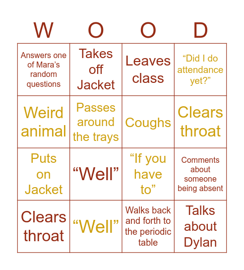 Mr Wood Bingo Card