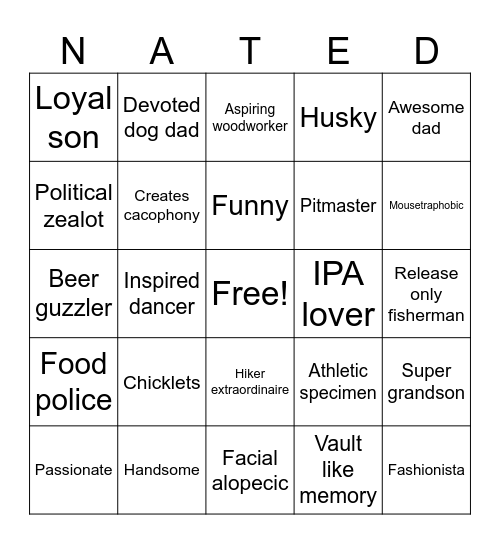 Nate D Bingo Card