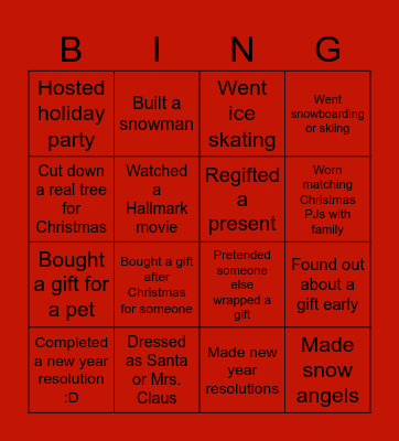 Holiday Bingo Card