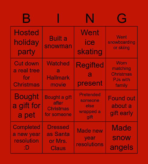 Holiday Bingo Card