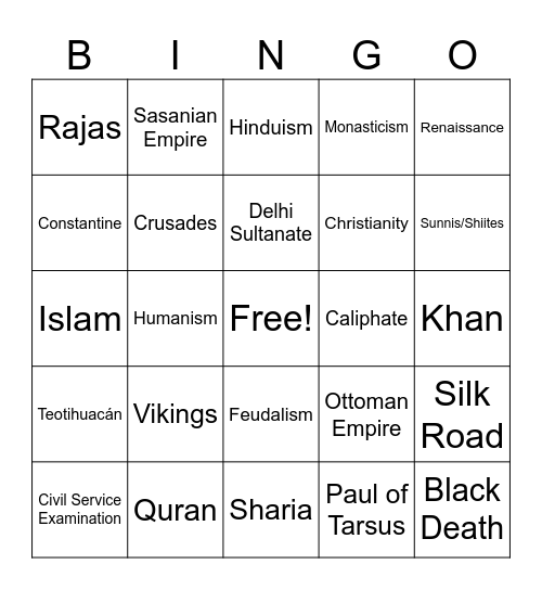 HIST 101 FINAL REVIEW Bingo Card