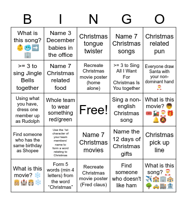 Team: Bingo Card