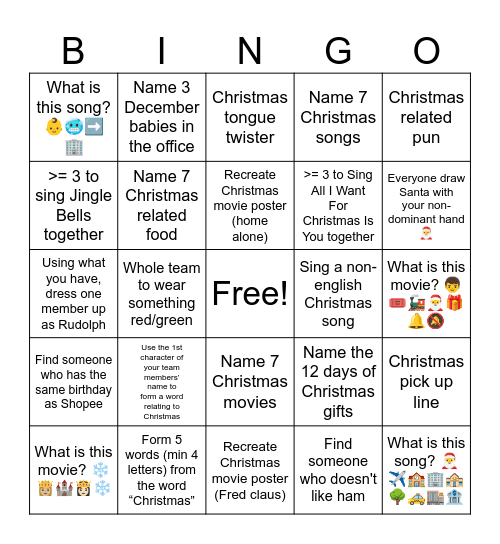 Team: Bingo Card