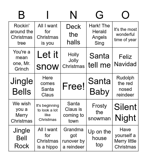 Merry Christmas Bingo Card