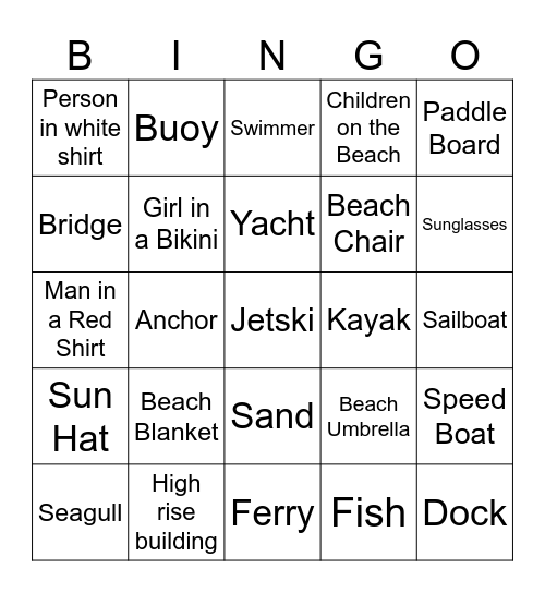 Boat Bingo Card