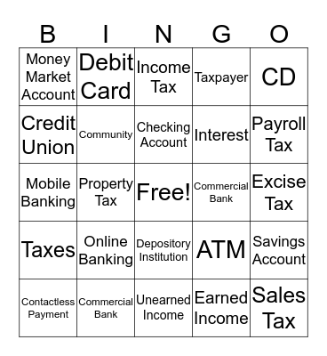 Personal Finance Bingo Card