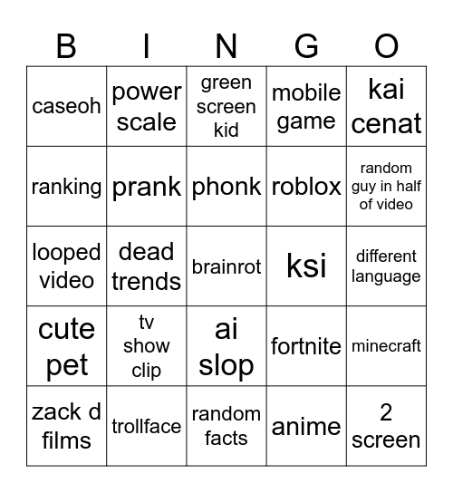 youtube shorts bingo Card