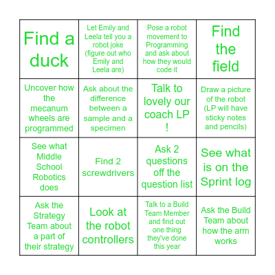 Senior School Robotics Bingo Card