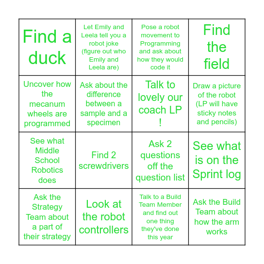 Senior School Robotics Bingo Card