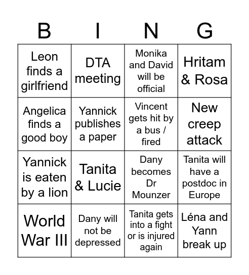 In the next 6 months Bingo Card