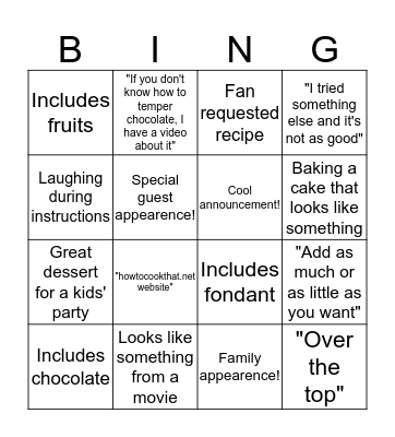 How To Cook That Bingo Card