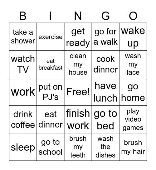 Daily Routine Bingo Card