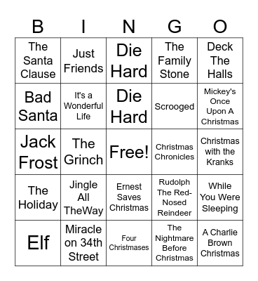 Christmas Movies Bingo Card