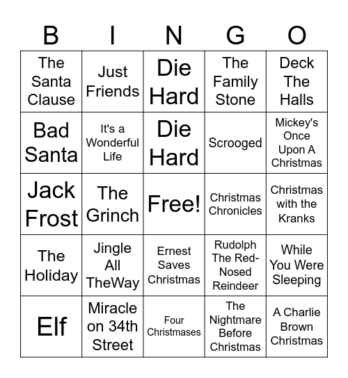 Christmas Movies Bingo Card