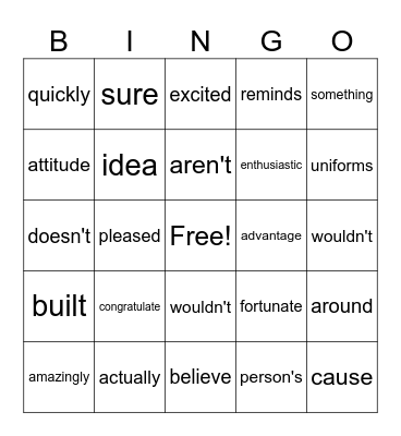 4th Grade Bingo Card