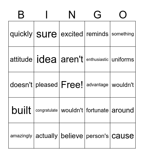 4th Grade Bingo Card