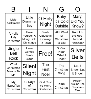 Holiday Tunes Bingo Card