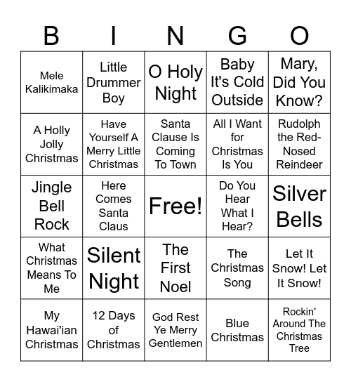 Holiday Tunes Bingo Card