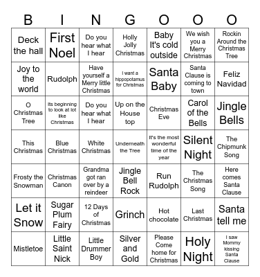 Family Christmas Party Bingo Card