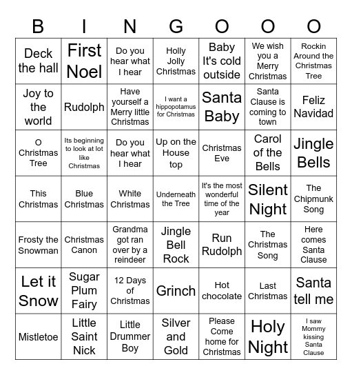 Family Christmas Party Bingo Card