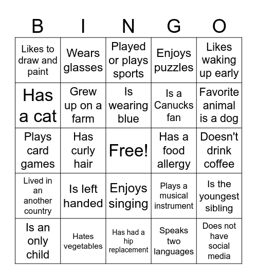 Intergenerational Bingo Card