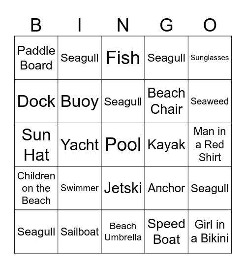 Boat Bingo Card