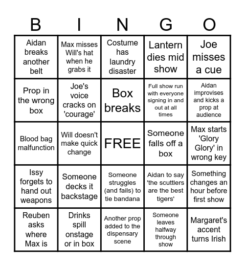 SCUTTLERS SHOW BINGO Card