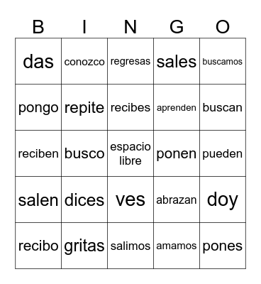 Go Yo verbs + El presente Bingo Card