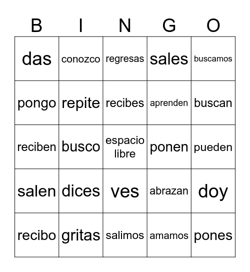 Go Yo verbs + El presente Bingo Card