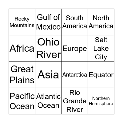 Geography Bingo Card