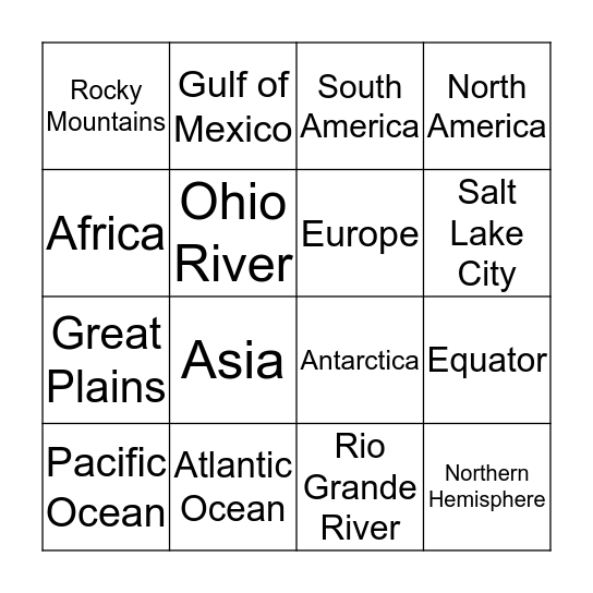 Geography Bingo Card