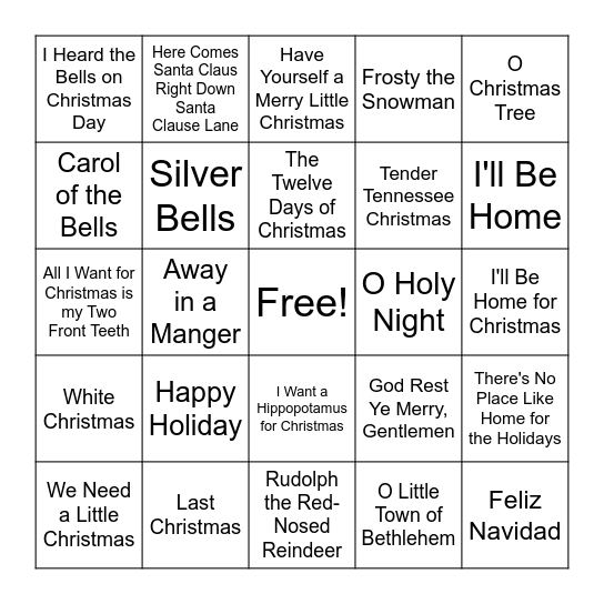 Christmas Music Bingo Card