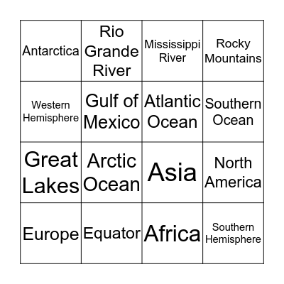 Geography Bingo Card