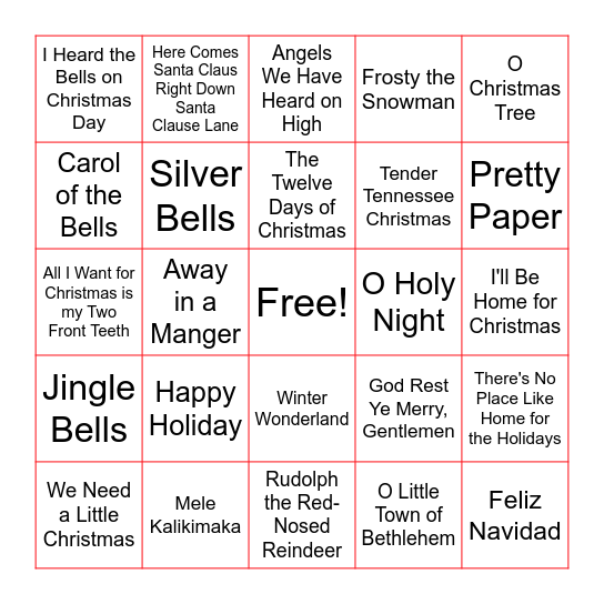 Christmas Music Bingo Card