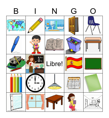 Classroom objects in Spanish Bingo Card
