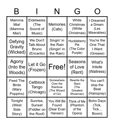 Musical Bingo Card