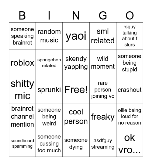 oxaya vc Bingo Card