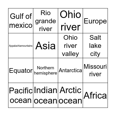 Geography bingo Card